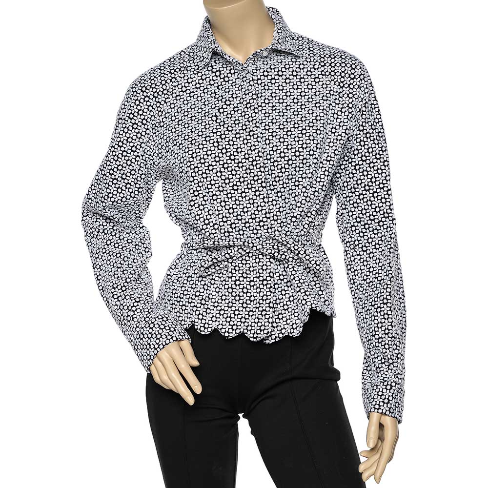 luxury-women-alaia-used-clothes-p594042-002-2 Alaia Monochrome Embroidered Cotton Belted Button Front Jacket L