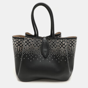 alaia black leather eyelet tote