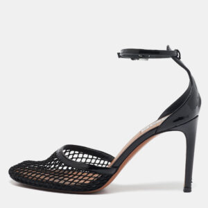 Alaia Black Mesh and Patent Leather Fishnet Ankle Strap Sandals Size 36
