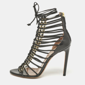 Alaia Black Leather Ankle Tie Sandals Size 37.5