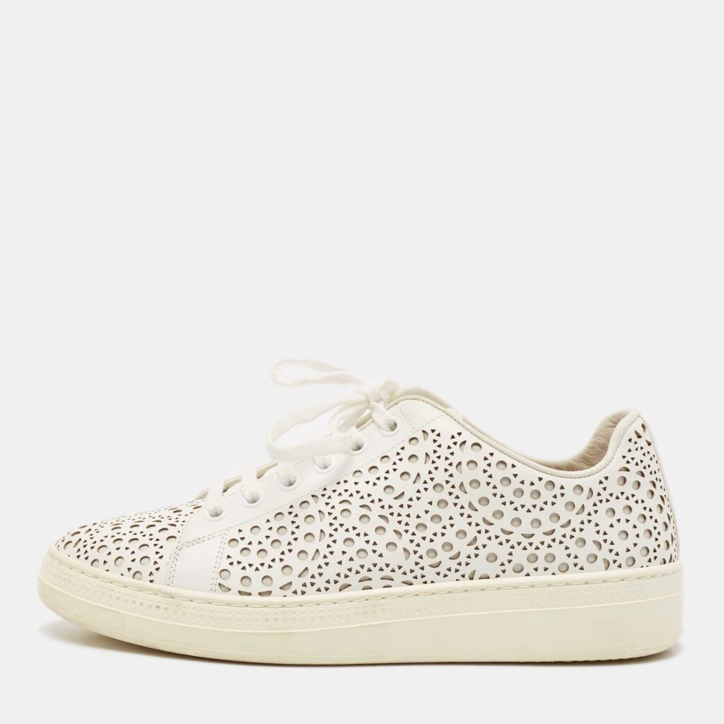 Alaia White Laser Cut Leather Low Top Sneakers Size 37