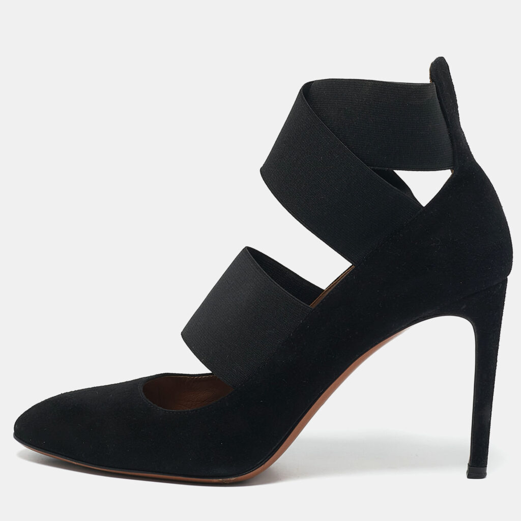 luxury-women-alaia-used-shoes-p1152796-009 Alaia Black Suede and Elastic Cross Strap Pumps Size 38