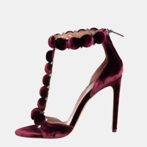 Alaia Burgundy Suede Studded 'Bombe' T-Strap Ankle Cuff Sandals Size 39