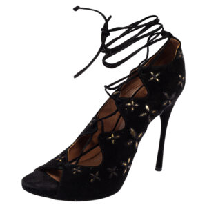 Alaia Black Suede Cut Out Lace Up  Ankle Wrap  Sandals Size 39