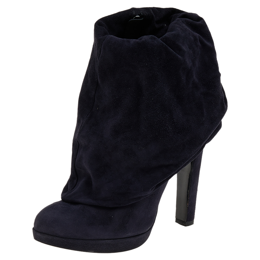 luxury-women-alaia-used-shoes-p570056-006-1 Alaia Navy Blue Suede Ankle Length Boots Size 38