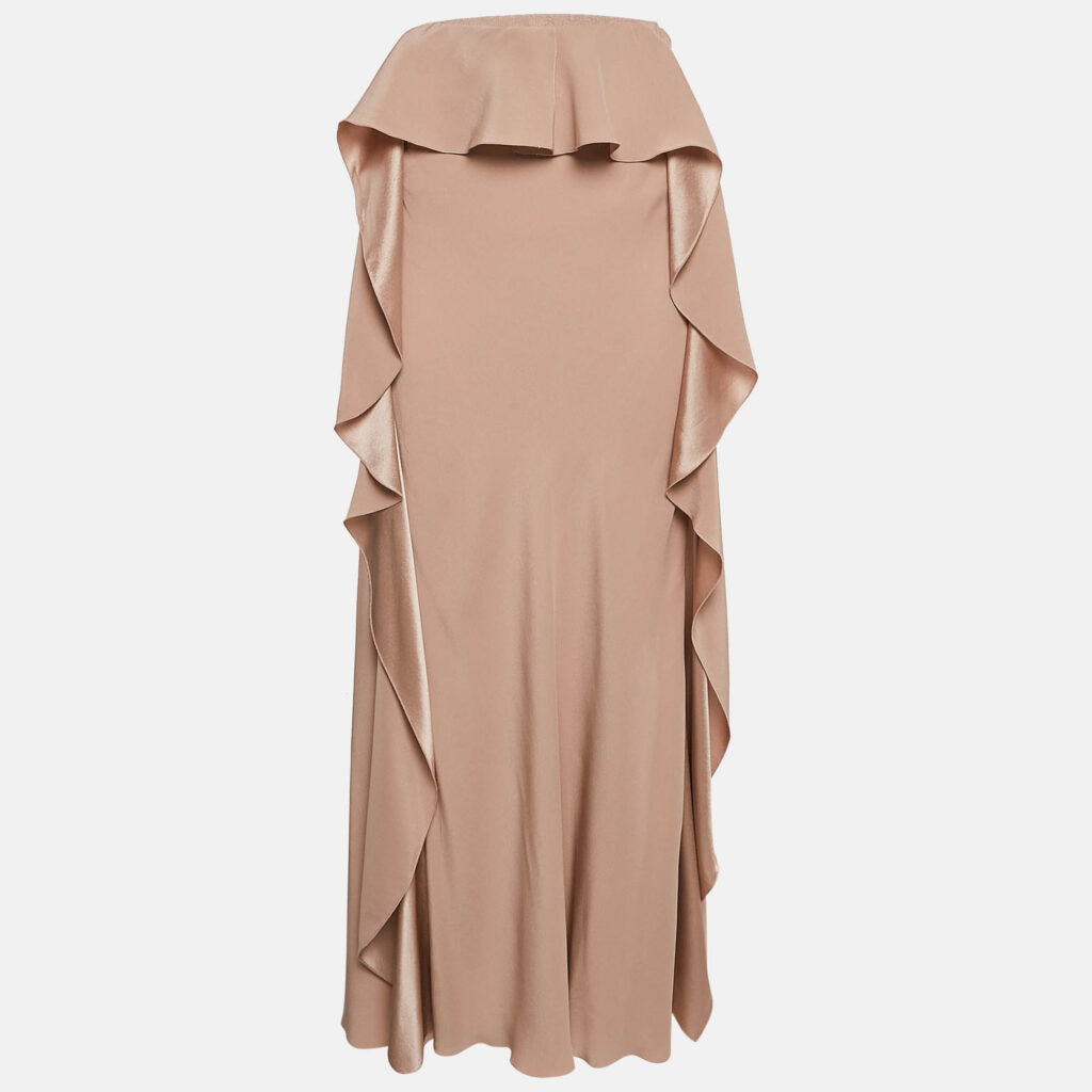 luxury-women-alberta-ferreti-used-clothes-p1080443-003 Alberta Ferretti Pink Sateen Silk Ruffled Maxi Skirt M