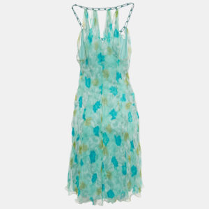 Alberta Ferretti Blue Abstract Print Silk Blend Sleeveless Midi Dress S