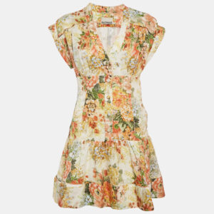 Alemais Yellow Sylvia Floral Hemp Mini Dress M
