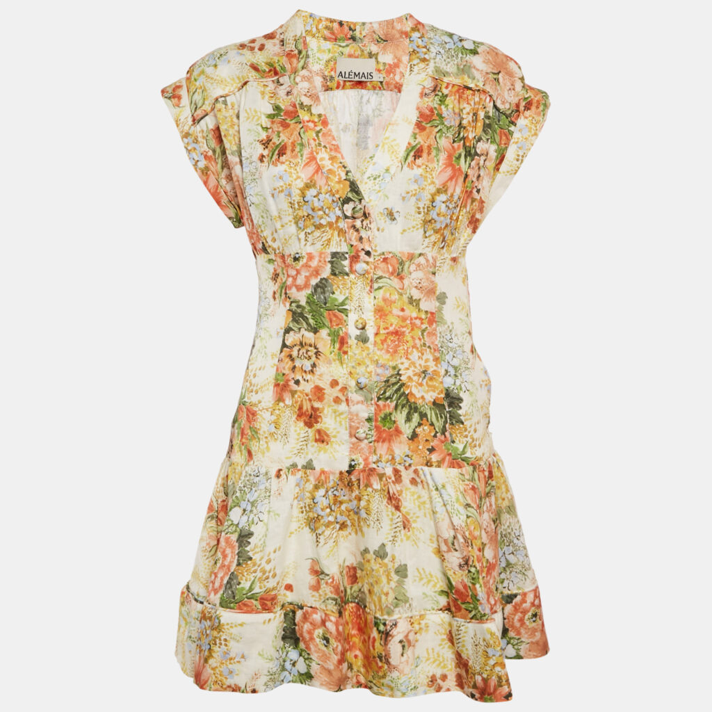 luxury-women-alemais-used-clothes-p1105297-002 Alemais Yellow Sylvia Floral Hemp Mini Dress M