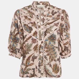 Alemais Pink Printed Lace Trim Ramie Estella Yoke Front Shirt S