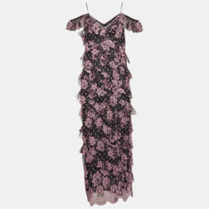 Alessandra Rich Black Floral Lace Ruffled Mid Dress M