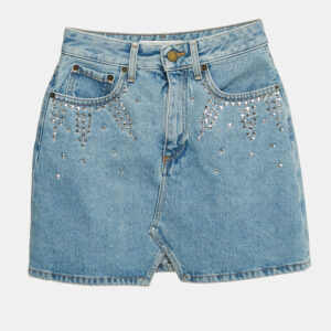 Alessandra Rich Blue Embellished Denim Mini Skirt S Waist 26"