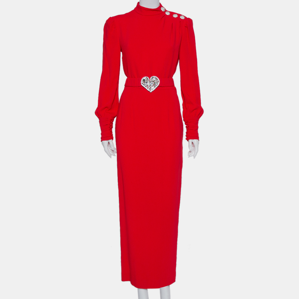 luxury-women-alessandra-rich-used-clothes-p433984-011 Alessandra Rich Red Crepe Embellished Button Belted Gown M