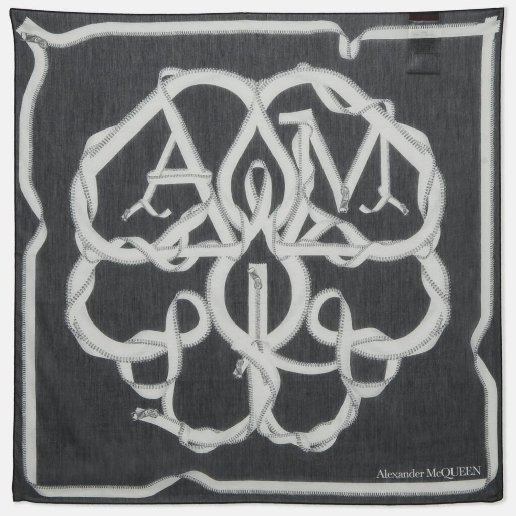 luxury-women-alexander-mcqueen-new-accessories-p1169110-005 Alexander McQueen Navy Blue Printed Cotton Blend Scarf