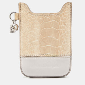 Alexander Mcqueen Beige Croc Embossed and Leather Phone Case