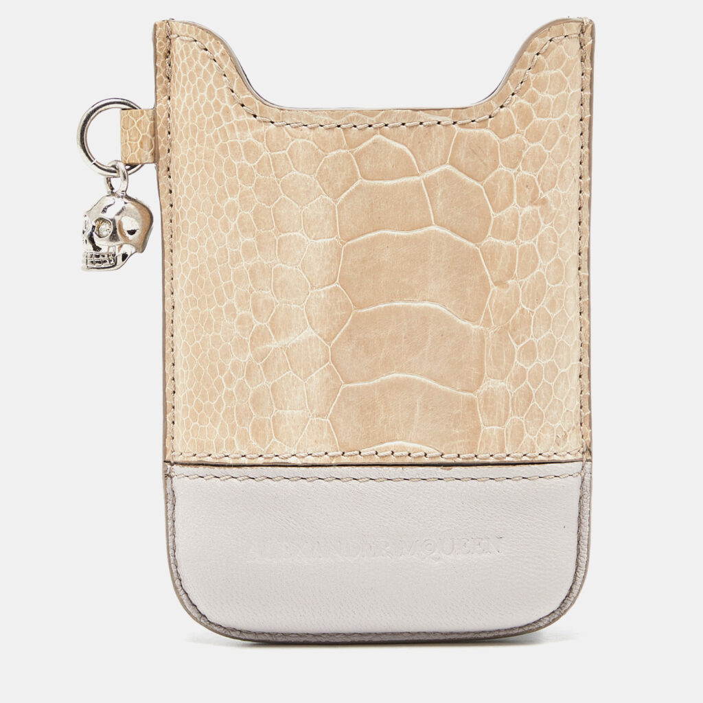 luxury-women-alexander-mcqueen-new-accessories-p916162-001 Alexander Mcqueen Beige Croc Embossed and Leather Phone Case