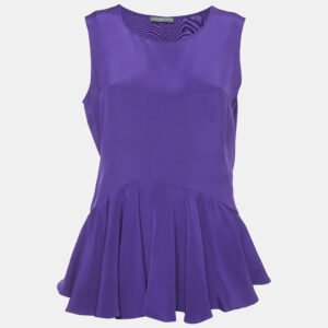 Alexander McQueen Purple Silk Peplum Style Sleeveless Top M