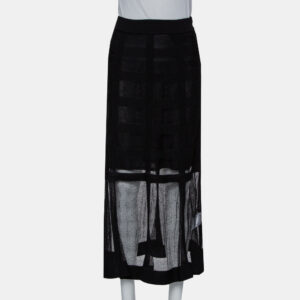 Alexander McQueen Black Patterned Silk Knit Midi Skirt M