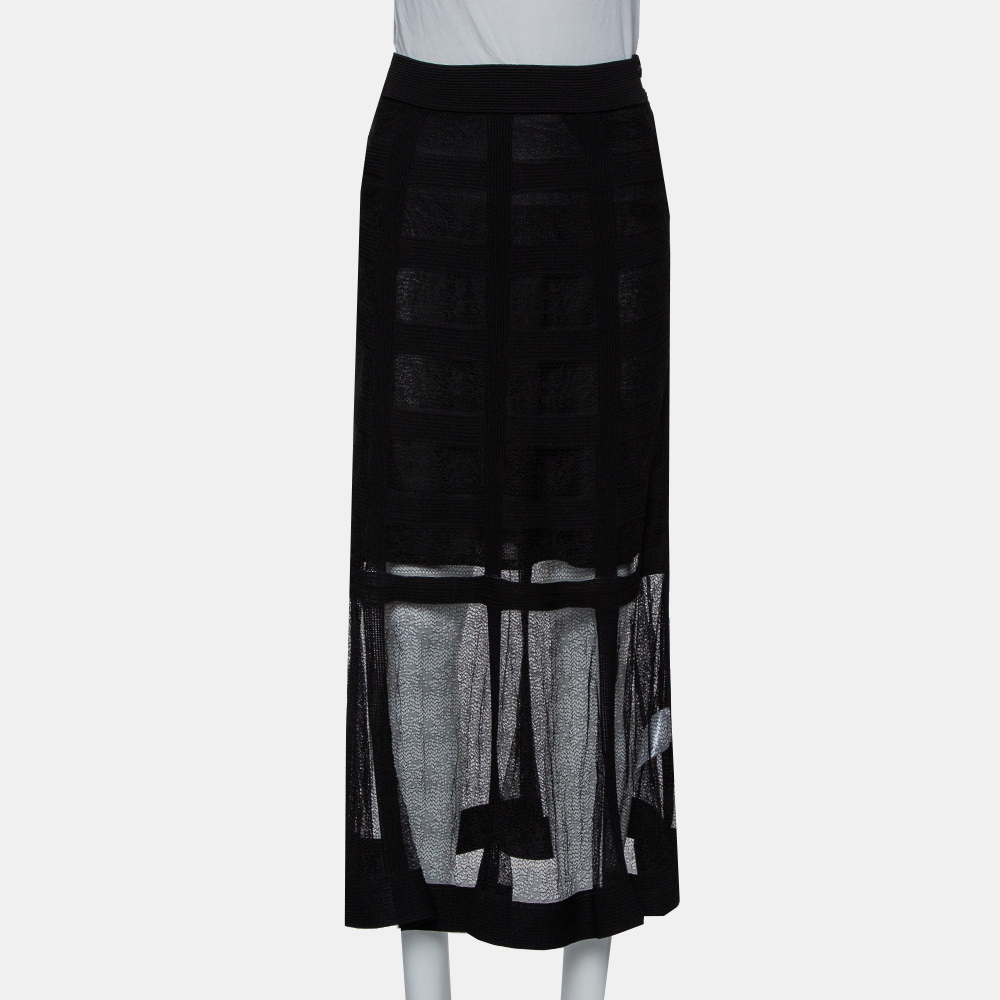 luxury-women-alexander-mcqueen-new-clothes-p437250-009 Alexander McQueen Black Patterned Silk Knit Midi Skirt M