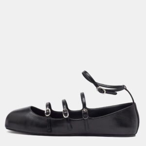 alexander mcqueen black leather caged mary jane ballet flats size 38.5