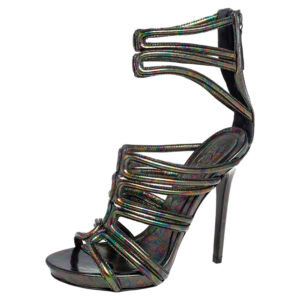 Alexander McQueen Multicolor Oil Slick Texture Leather Gladiator Sandals Size 38