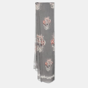 Alexander McQueen Grey Skull Printed Silk Scarf