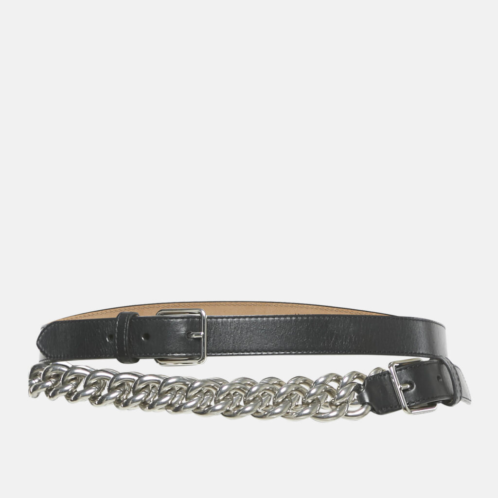 luxury-women-alexander-mcqueen-used-accessories-p1155300-001 Alexander McQueen Black Leather Chain Double Waist Belt 75CM