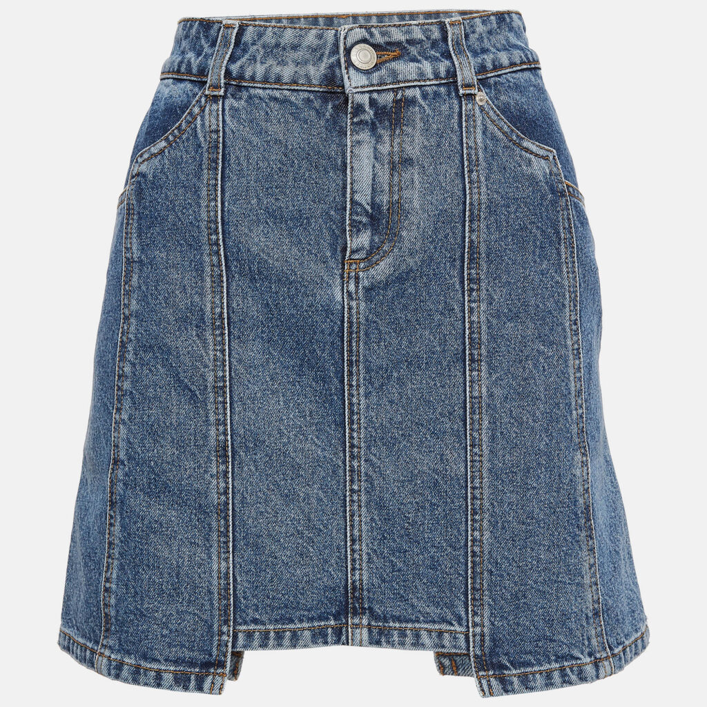 luxury-women-alexander-mcqueen-used-clothes-p1008987-002 Alexander McQueen Blue Embroidered Denim Mini Skirt S