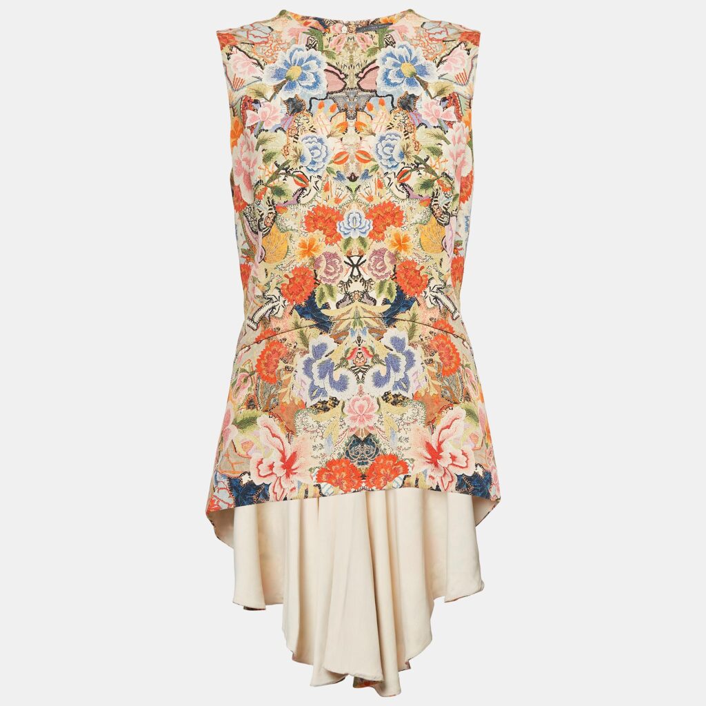 luxury-women-alexander-mcqueen-used-clothes-p1023318-001 Alexander McQueen Multicolor Floral Print Crepe Tunic Top M