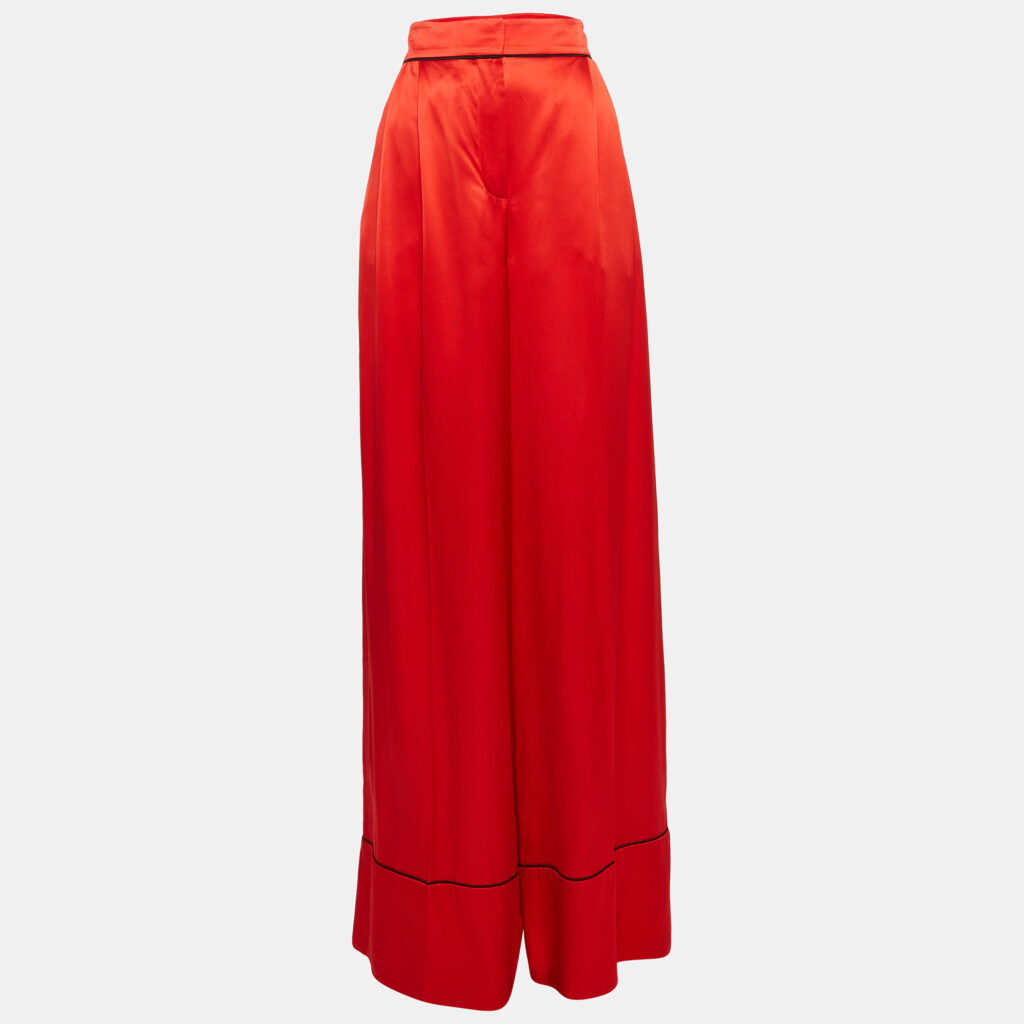luxury-women-alexander-mcqueen-used-clothes-p1024922-002 Alexander McQueen Red Satin Silk Wide-Leg Pants L