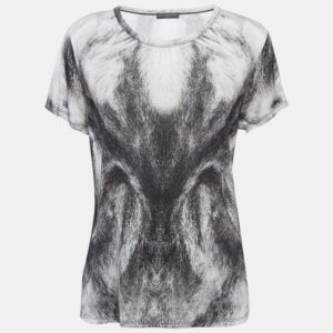 Alexander McQueen White/Black Printed Jersey Crewneck T-Shirt M