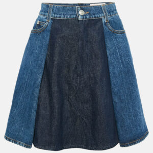 Alexander McQueen Blue Denim Dual Tone Pleated Mini Skirt S