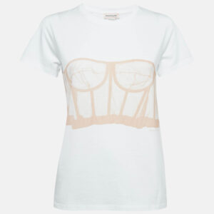 Alexander McQueen White Corset Print Cotton T-Shirt S