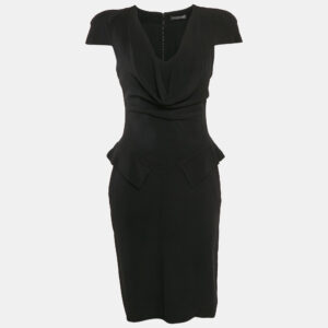 Alexandre Mcqueen Black Crepe Cowl Neck Detail Knee-Length Dress M