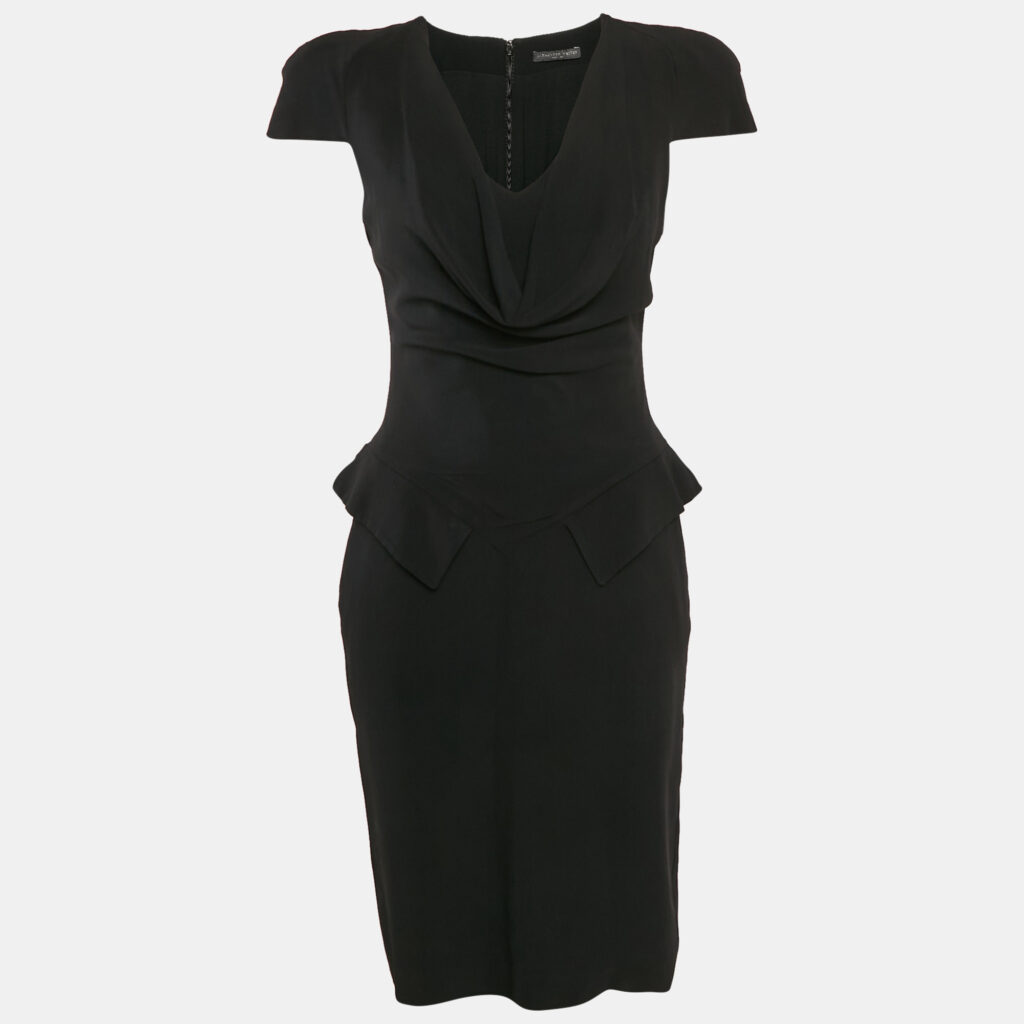 luxury-women-alexander-mcqueen-used-clothes-p1093495-004 Alexandre Mcqueen Black Crepe Cowl Neck Detail Knee-Length Dress M