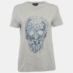 Alexander McQueen Grey Cotton Skull Print Crew Neck T-Shirt XS