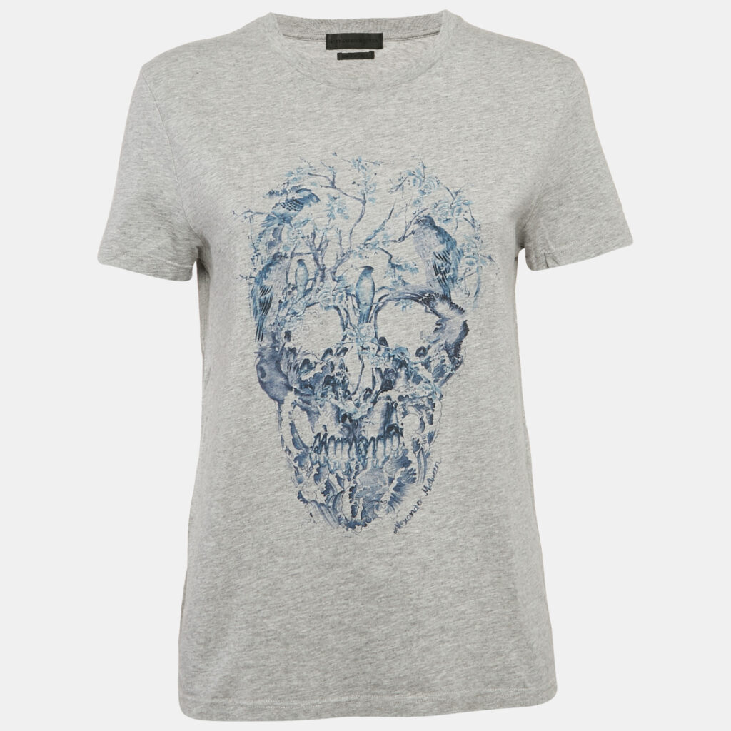 luxury-women-alexander-mcqueen-used-clothes-p1107740-002 Alexander McQueen Grey Cotton Skull Print Crew Neck T-Shirt XS