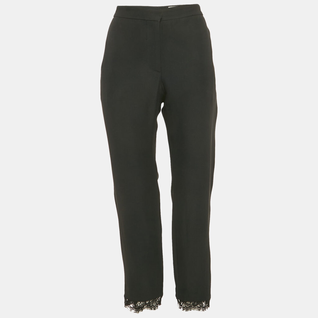luxury-women-alexander-mcqueen-used-clothes-p1109738-003 Alexander McQueen Black Lace Trim Crepe Trousers L