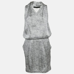 Alexander McQueen Grey Silk V-Neck Sleeveless Short Dress M