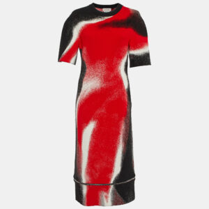 Alexander McQueen Red Mushroom Spores Jacquard Knit Midi Dress M