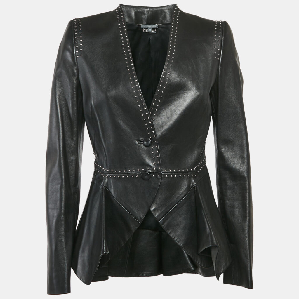 luxury-women-alexander-mcqueen-used-clothes-p1131140-002 Alexander McQueen Black Studded Button Front Asymmetric Jacket M
