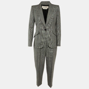 alexander mcqueen grey houndstooth pattern wool pantsuit s/m