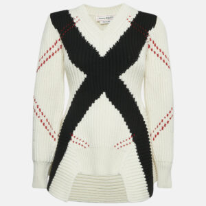 alexander mcqueen white argyle intarsia rib knit sweater xxs