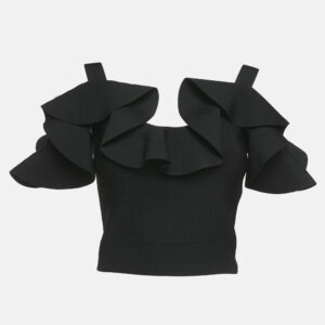 Alexander McQueen Black Knit Engineered Ruffle Crop Top XS