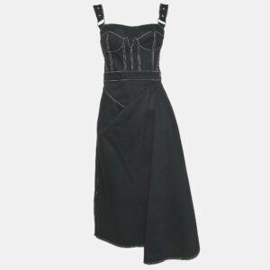 alexander mcqueen black denim bustier midi dress m