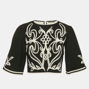 Alexander McQueen Black Floral Embossed Knit Crop Top M
