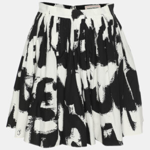 Alexander McQueen Black/White Abstract Print Cotton Pleated Skirt S