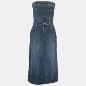 Alexander McQueen Blue Denim Bustier Midi Dress S
