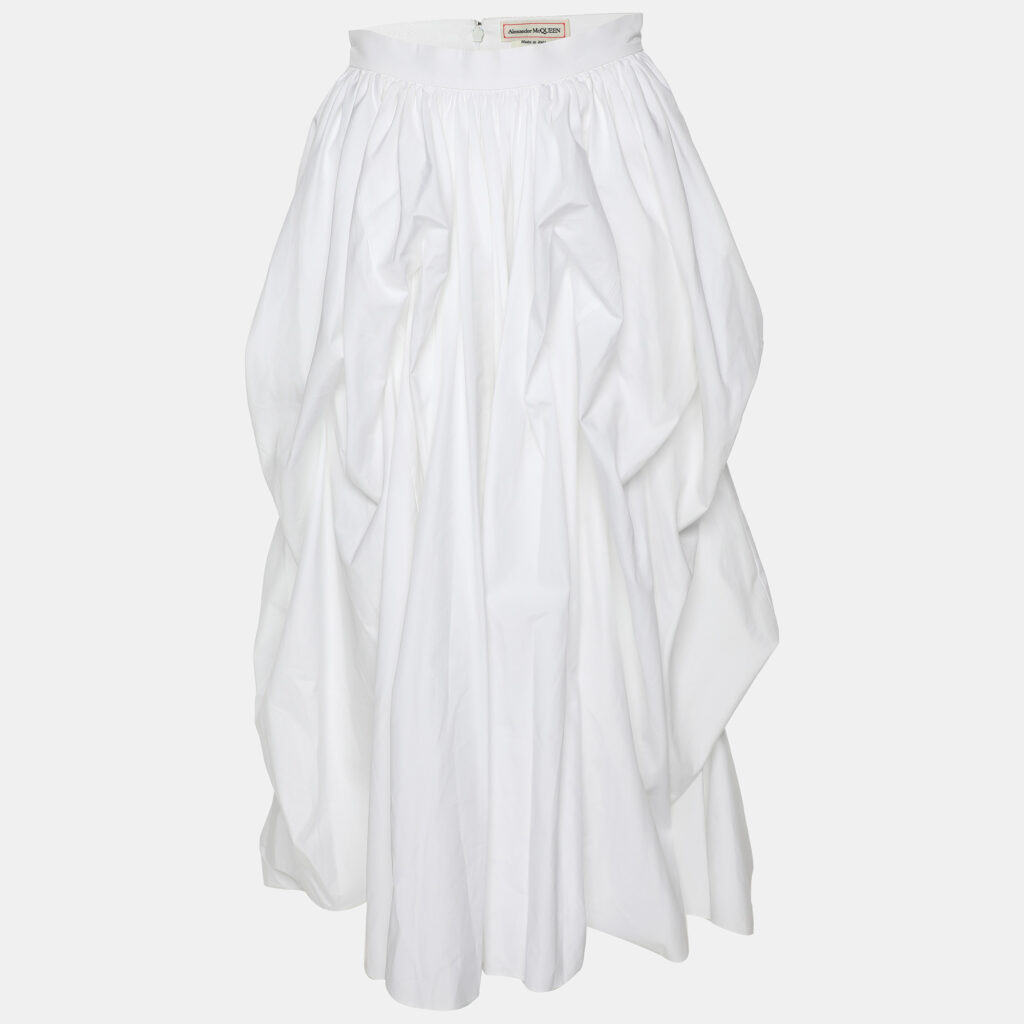 luxury-women-alexander-mcqueen-used-clothes-p1146365-002 Alexander McQueen White Cotton Midi Skirt S