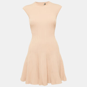 Alexander McQueen Peach Rib Knit Flared Sleeveless Mini Dress XXS